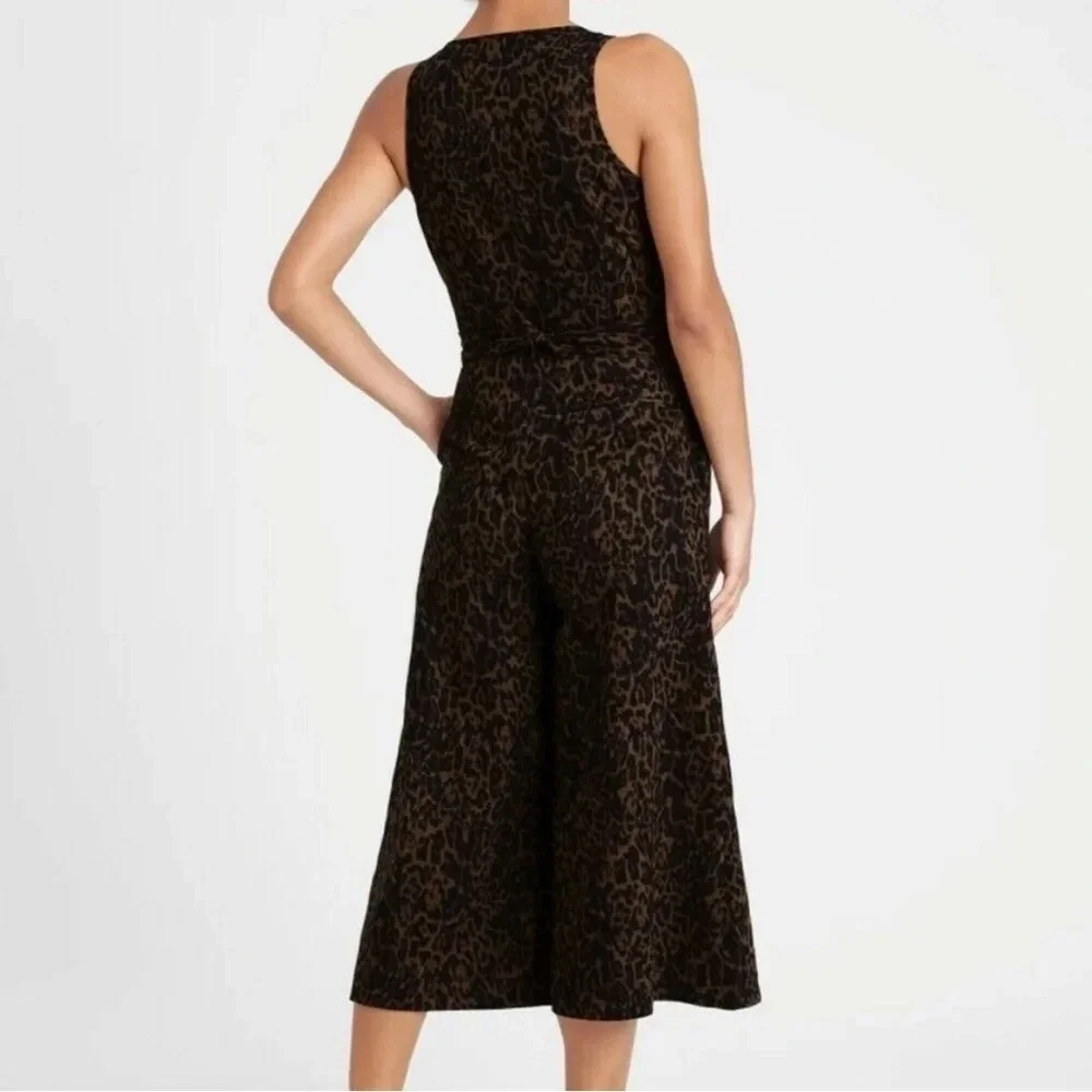 NWOT Banana Republic Linen Blend Wide Leg Crop Jumpsuit Animal Print Size 14